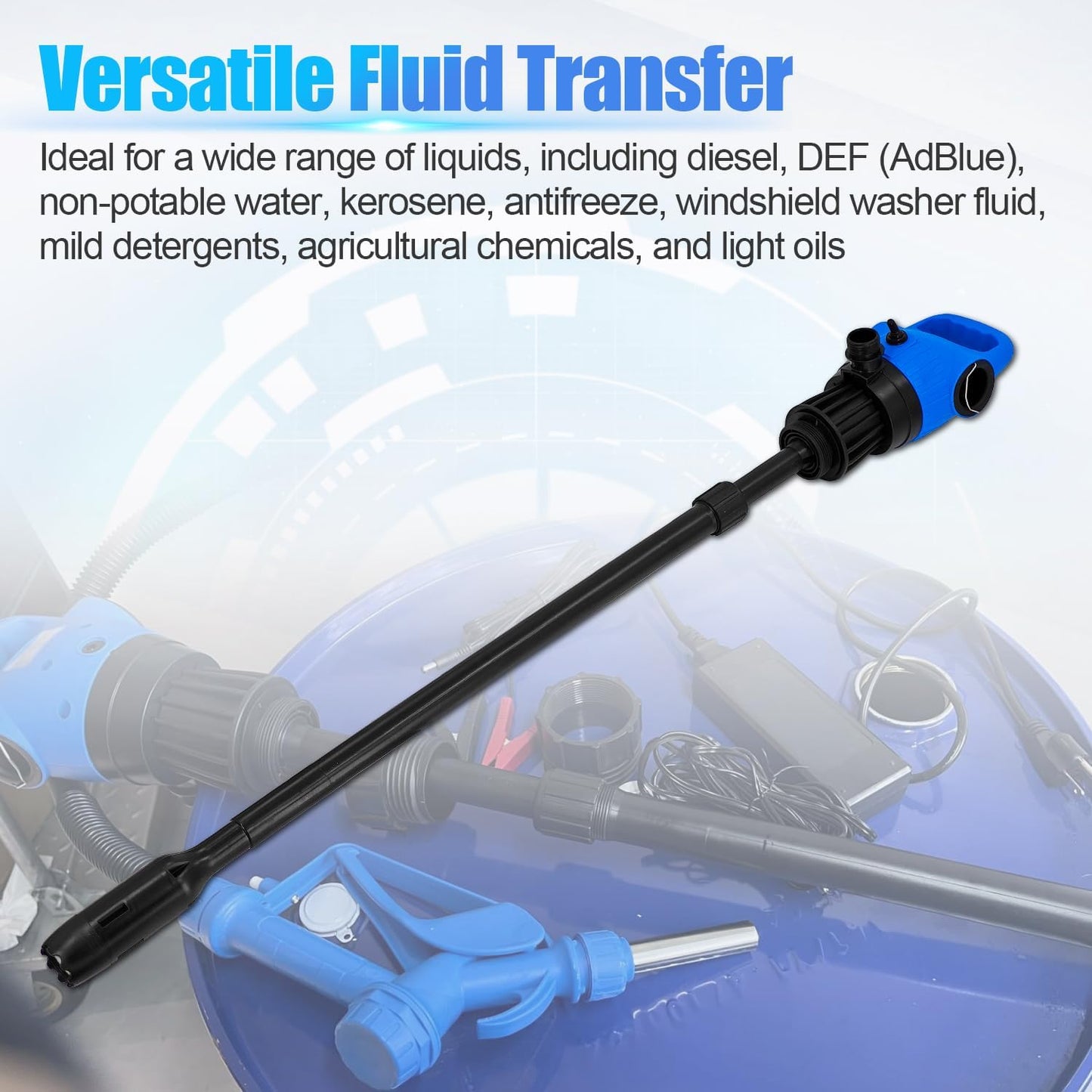 120V AC Electric Drum Pump with 12V DC Power, 55 Gallon Drum Pump with Built-in 2-Inch Bung Adapter, 5 Gallons Per Minute Flow Rate Liquid Transfer for DEF Diesel Water Antifreeze