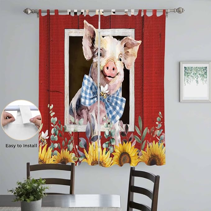 Pig Sunflowers Living Room Curtains 84 Inch Length, Window Curtains Tab Top - Image 4