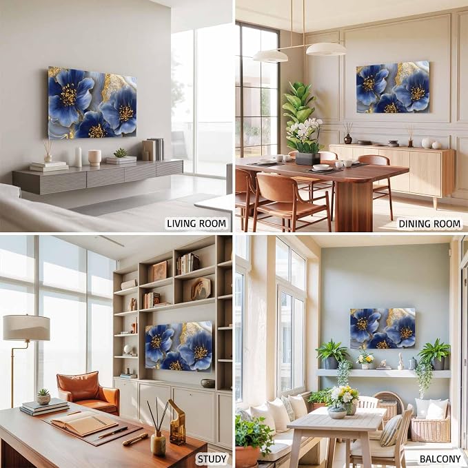 Watercolor Blue Flower Abstract Gold Indoor TV Cover, Elastic TV Screen - Image 5