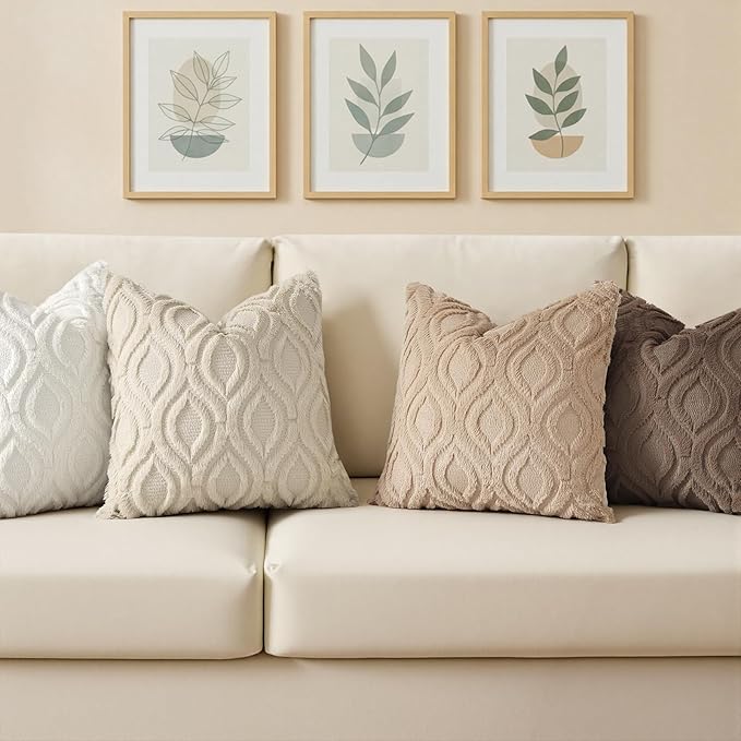 decorUhome Throw Pillow Covers 20x20 Inch Set of 2, Soft Plush Faux Wool Light Brown Solid Couch Pillow Covers, Accent Farmhouse Neutral Square Pillow Cases for Sofa Bed Living Room