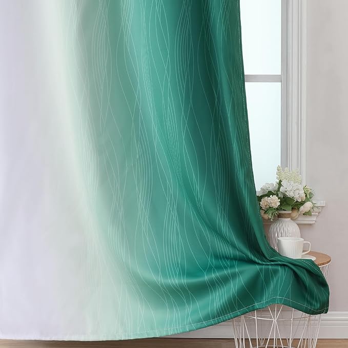 Estelar Textiler Green and Greyish White Blackout Curtains for Bedroom, Thermal Insulated Ombre Drapes 84 Inches Long, Full Room Darkening Energy Saving Curtains for Living Room,52Wx84L,2 Panels