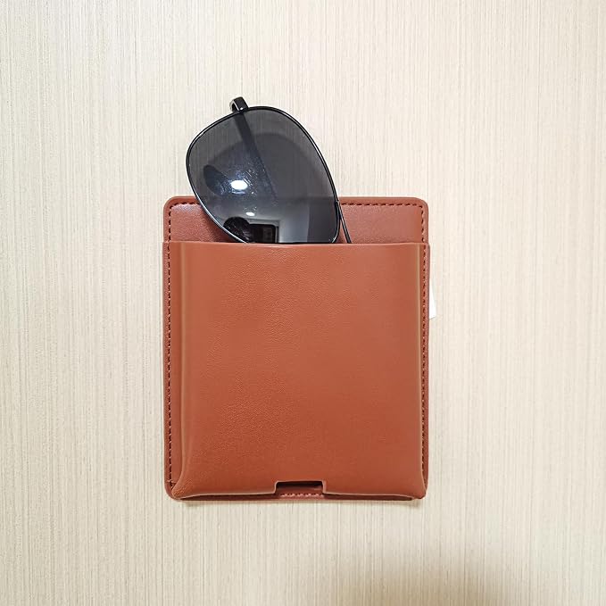 2 pcs Remote Control Holder, Wall Mounted Self-adhesive Leather Hanging Pouch - Image 4