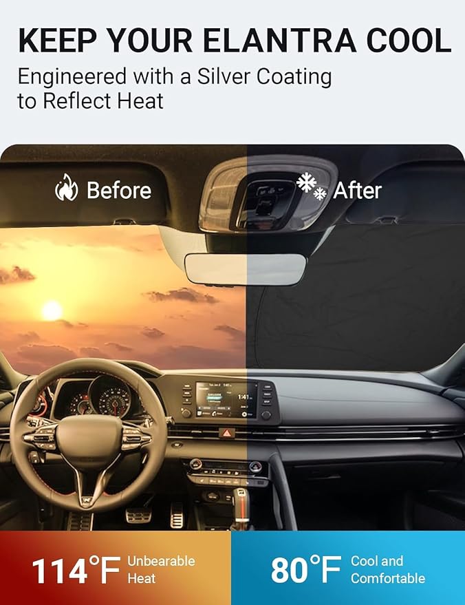 Proadsy Windshield Sun Shade for Hyundai Elantra 2021-2025 2026 4-Layer - Image 2