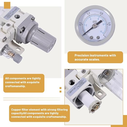 1/4inch NPT Water Oil Separator Compressed Air Filter Regulator Combo Semi-Auto - Image 5