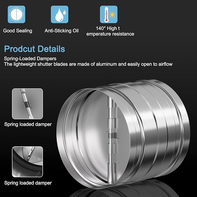 Hon&Guan 4 Inch Backdraft Damper, One-Way Airflow Duct Damper 4 Inch Ducting - Image 6