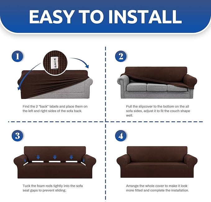 KEKUOU Stretch Single Sofa Slipcover 1 Piece Couch Sofa Cover (31"-55") Furniture Protector 1 Seater Sofa with Elastic Bottom for Kids,Pet.Jacquard Small Checked Pattern Fabric(Small,Chocolate)