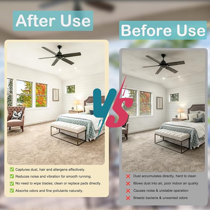5 Pack Ceiling Fan Filter for Blades, Activated Carbon Ceiling Fan Air Purifier - Image 5