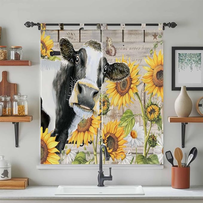Yellow Sunflowers Bedroom Curtains 72 Inch Length, Window Curtains Tab Top - Image 3