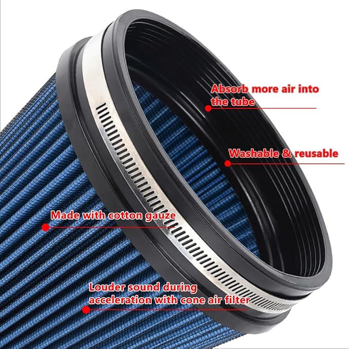 6" 152 mm High Flow Inlet Air Filter, Air Intake Cone Filter Replacement - Image 2