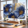 Watercolor Blue Flower Abstract Gold Indoor TV Cover, Elastic TV Screen by Unknown