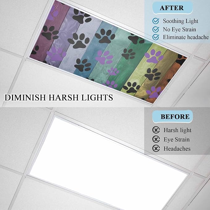 Yukro 1 Pack Fluorescent Light Covers Colorful Dog Paw Prints on The Board - Image 3