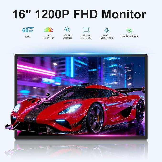 Portable Monitor 16" 1200P FHD Laptop Screen Extender, Horizontal Vertical - Image 3