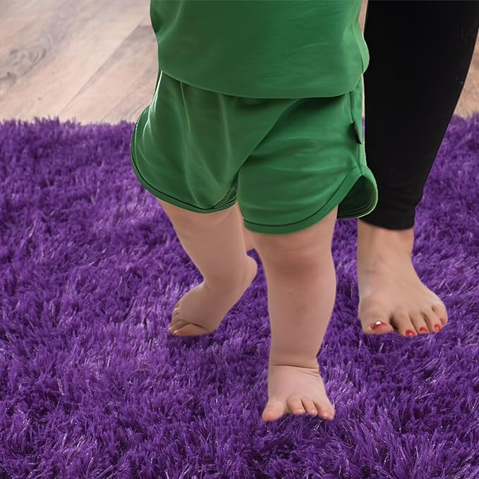 Soft Runner Rugs for Bedroom Hallways, 2 Packs 2x6 Purple Fluffy Shag Throw Area Rug Non Slip for Bedside Dorm, Long Shaggy Furry Carpet for Nursery Living Room