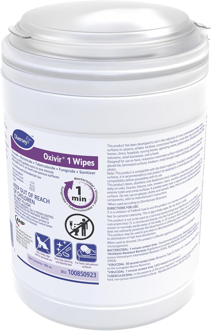 Oxivir Diversey 1 Disinfectant Peroxide Wipes, 160 Wipes | 1 Minute Contact Time - Image 2