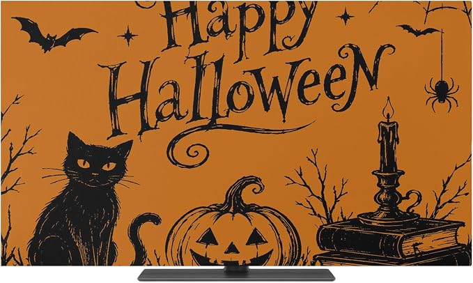 Halloween Black Cat Pumpkin Dead Trees Indoor TV Cover, Elastic TV Screen by Unknown