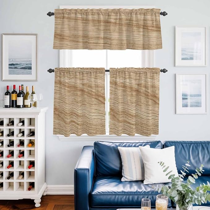 Kitchen Curtains Tiers and Valance Set of 3, Country Farmhouse Light Filtering - Image 6