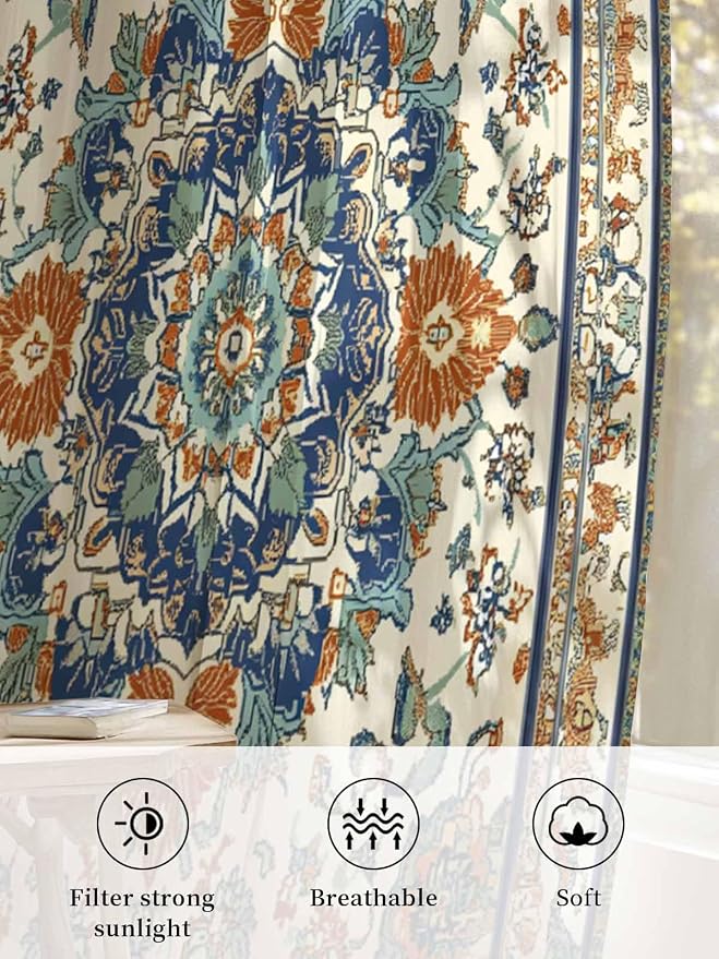 Sheer Curtains 54 Inch Length, Southwest Farmhouse Semi Sheer Curtains Light - Image 6