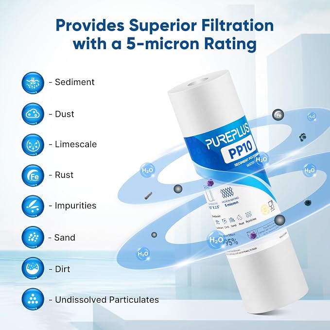 PUREPLUS 5 Micron 10" x 2.5" Whole House Sediment Home Water Filter Cartridge - Image 6