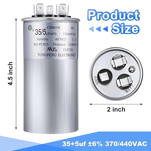 Frienda 2 Pcs 35+5 MFD 35/5 uf ±6% 370V or 440V VAC Dual Run Round Capacitor - Image 2