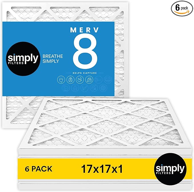 Simply 17x17x1 Air Filter, Merv 8, 6 Pack, by SimplyFilters