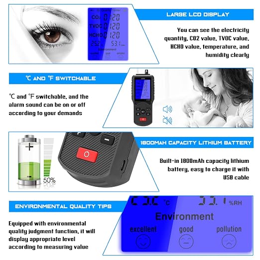 Mingzhe Temperature Humidity Measuring Device, Advanced CO2 TVOC HCHO Air - Image 2