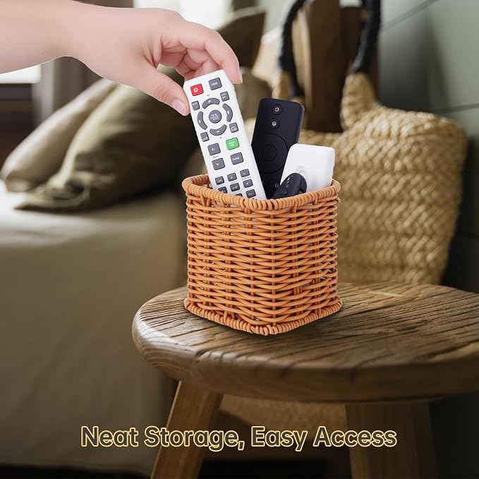 NiHome Remote Caddy, Bedside Remote Control Holder, Synthetic Rattan Organizer - Image 6