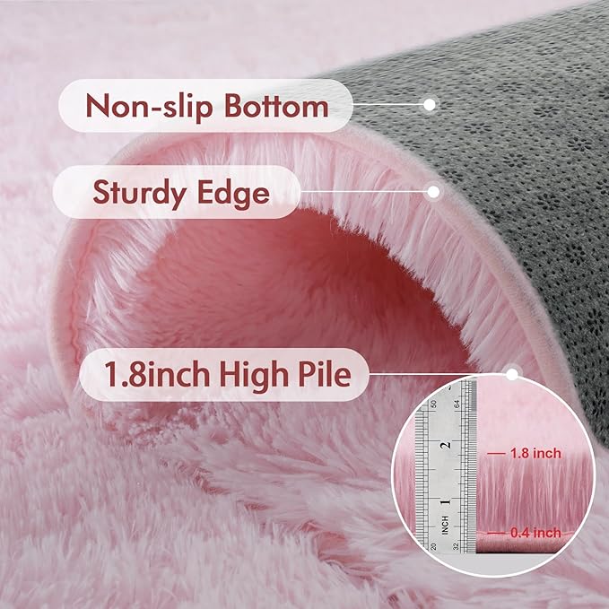 4x6 Ft Pink Rugs for Bedroom Girls, Shag Fluffy Area Rug for Living Room, Ultra Soft Furry Rug Indoor Carpet for Kids Room Nursery Home Decor
