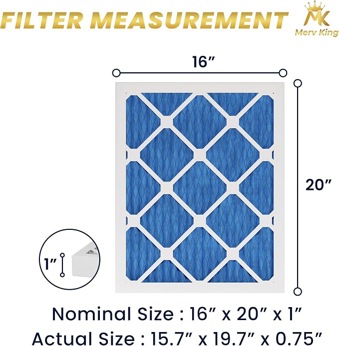 MervKing 16x20x1 Air Filter Actual Size: 15.7" x 19.7" x 0.75" MERV 11 MPR - Image 2