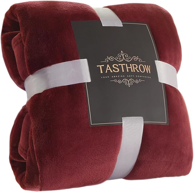 TASTHROW Large Flannel Fleece Throw Blanket, 90×90 Inch - Cozy Lightweight Thick Blanket - All Seasons Suitable for Women, Men and Kids (Burgundy)