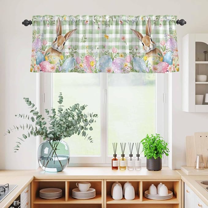 Kitchen Curtains Tiers and Valance Set of 3, Easter Light Filtering Window - Image 4