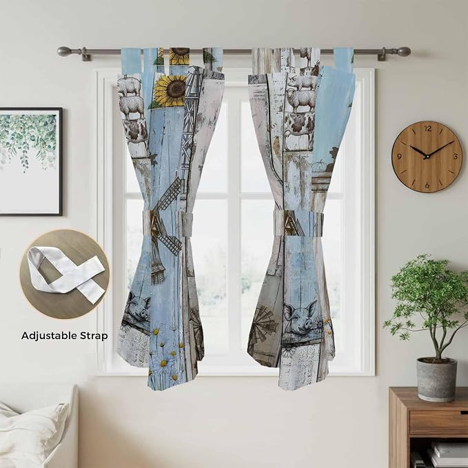 Blue Grey Wooden Bedroom Curtains 72 Inch Length, Window Curtains Tab Top - Image 5