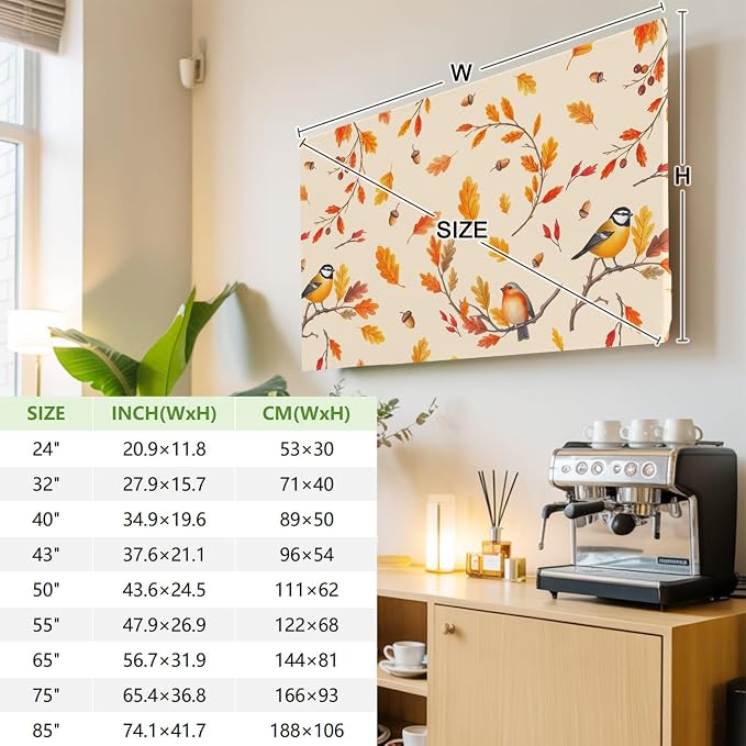 Thanksgiving Autumn Sparrows on Orange Indoor TV Cover, Elastic TV Screen - Image 4