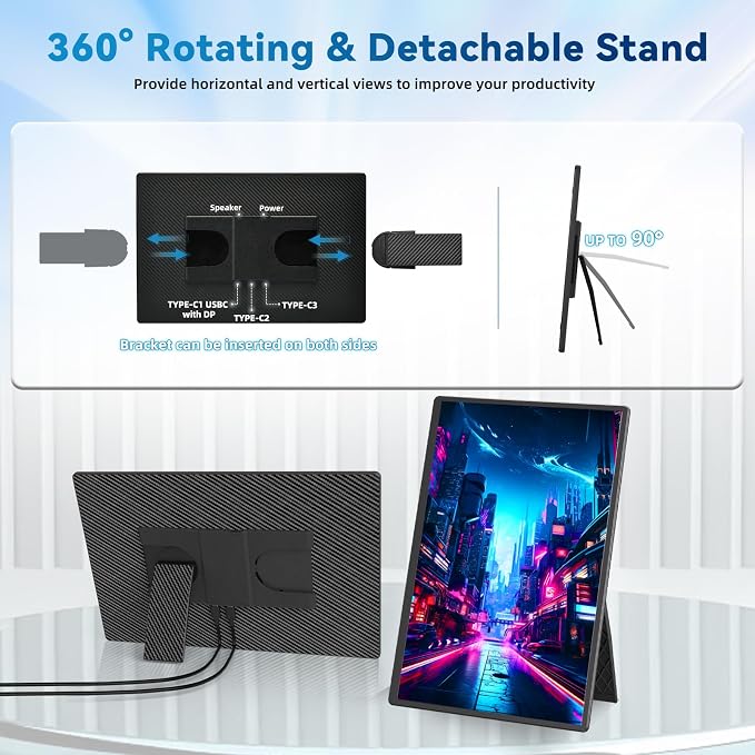 Portable Monitor 16" 1200P FHD Laptop Screen Extender, Horizontal Vertical - Image 3
