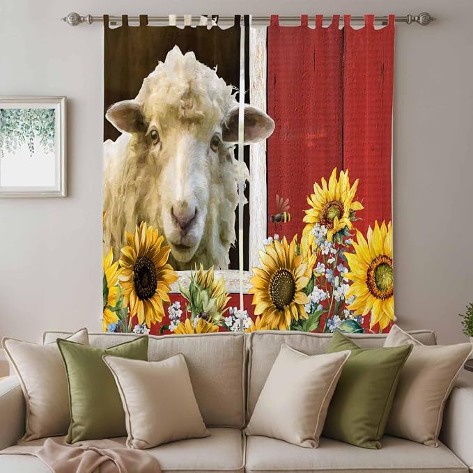 Sheep Flowers Living Room Curtains 96 Inch Length, Window Curtains Tab Top - Image 3