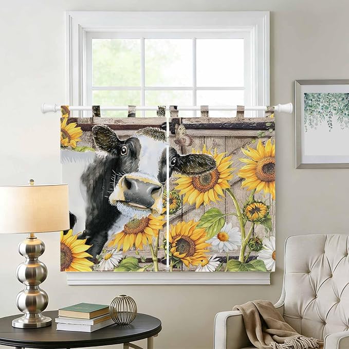 Retro Farmhouse Flower Kitchen Curtains 45 Inch Length, Short Cafe Window - Image 2