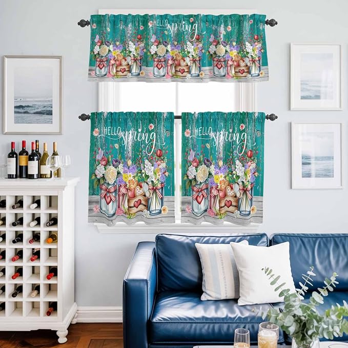 Spring Flowers Kitchen Curtains Set 3 Piece - Image 2