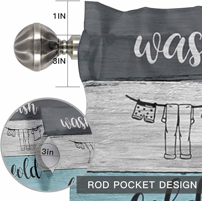 Laundry Rules Valances for Windows, Retro Blue White Wood Board Grain Kitchen - Image 8