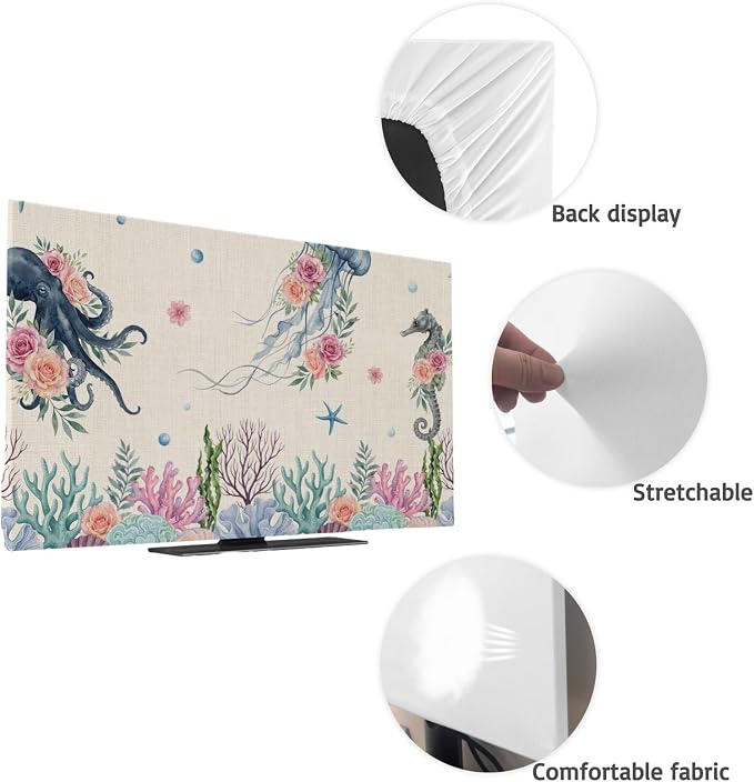 Sea Jellyfish Seahorse Octopus Indoor TV Cover, Elastic TV Screen Protector - Image 7
