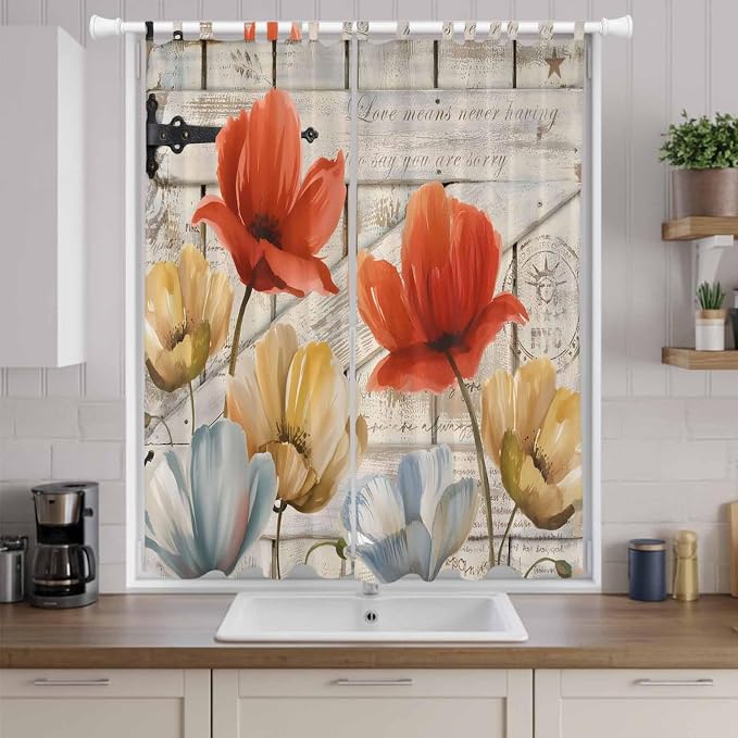 Retro Floral Living Room Curtains 96 Inch Length, Window Curtains Tab Top - Image 9