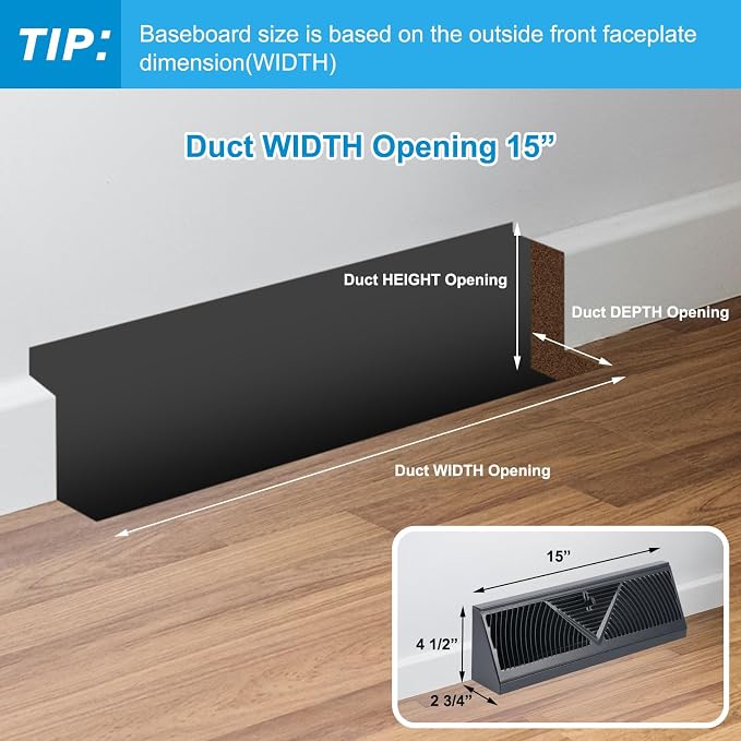 Yaocom 10 Pack Baseboard Register Vent 15 Inch Duct Opening Size Vent Covers - Image 2