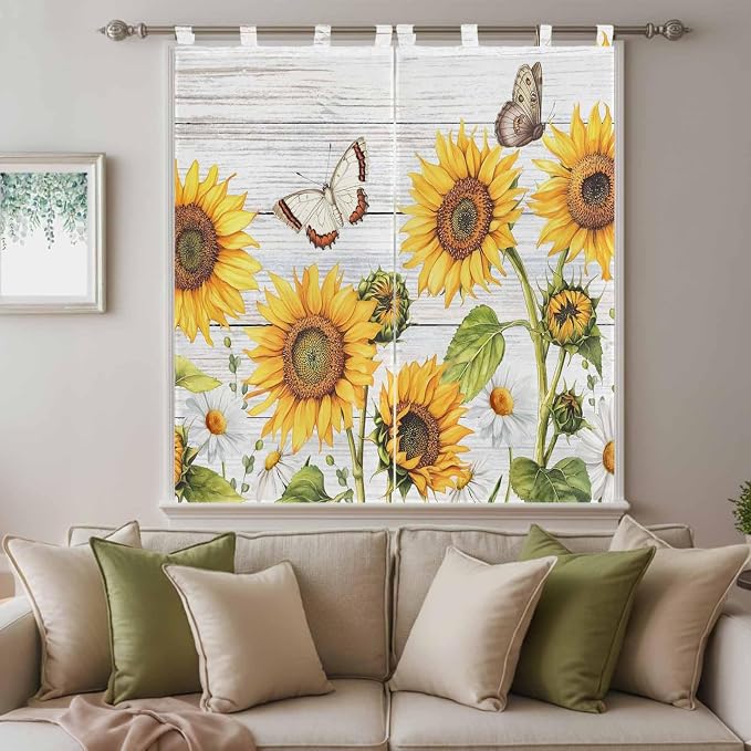 Yellow Sunflowers Bedroom Curtains 72 Inch Length, Window Curtains Tab Top - Image 9