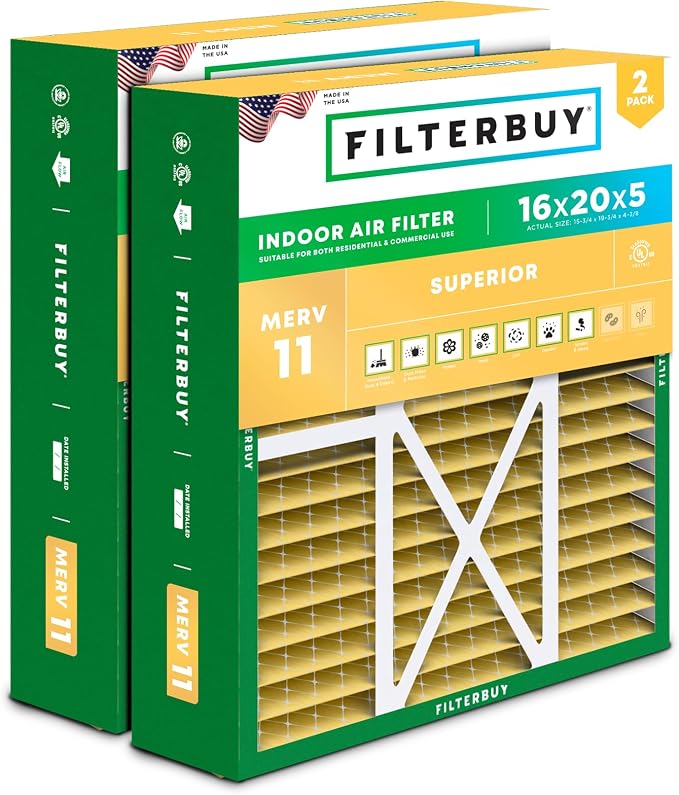 Filterbuy 16x20x5 Air Filter MERV 11 Superior Pet & Allergy Defense, Pleated by Filterbuy