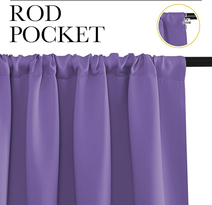 NICETOWN Kitchen Curtains, Lilac Purple, 34" x 40", Set of 2, Short Blackout Curtains & Drapes, Thermal Insulated Rod Pocket Window Treatment Draperies for Nursery