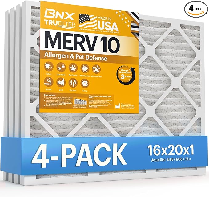 BNX TruFilter 16x20x1 MERV 10 AC Furnace Air Filter by BNX