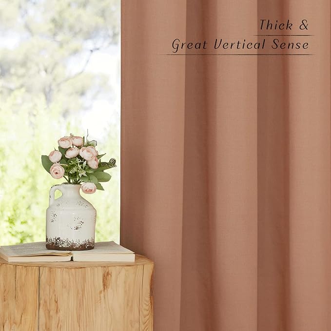 NICETOWN Flax Linen Terracotta Curtains for Bedroom, Grommet Thick Flax Semi Sheer Elegant & Casual Drapes Privacy Assured with Light Filtering for Girls Princess Room, W55 x L84, 2 Pieces