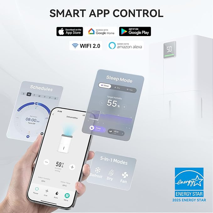 5000 Sq.Ft Most Efficient Energy Star 2025 Wi-Fi Dehumidifier, Max 80 Pints - Image 3