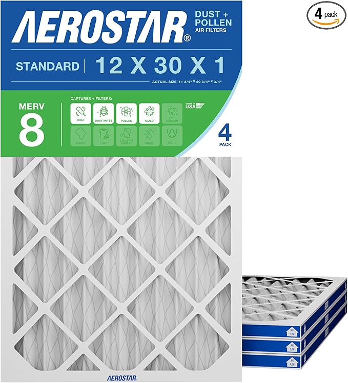 Aerostar 12x30x1 MERV 8 High Efficiency Pleated Air Filter, Electrostatic AC by AirFiltersDelivered