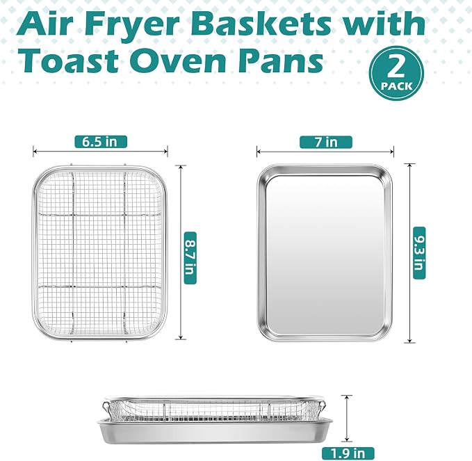 TeamFar Air Fryer Basket for Oven, 2 Set Air Fryer Accessories, 9.3” x 7” | - Image 2