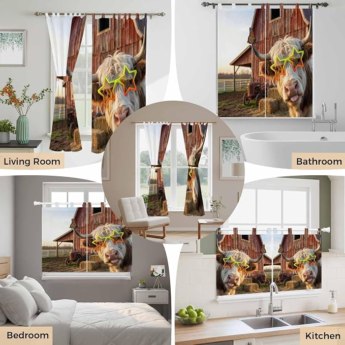 Farm Yaks Living Room Curtains 84 Inch Length, Window Curtains Tab Top - Image 7