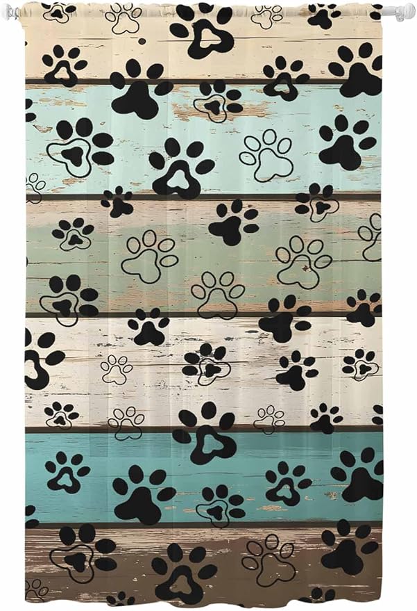 Sheer Curtains 108 Inches Long, Sage Green Brown Paw Prints Semi Sheer Curtains by Unknown